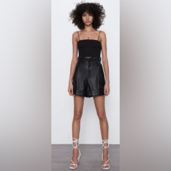 Zara Black Waxed Effect Shorts - Size Large - NWT - Picture 1 of 11